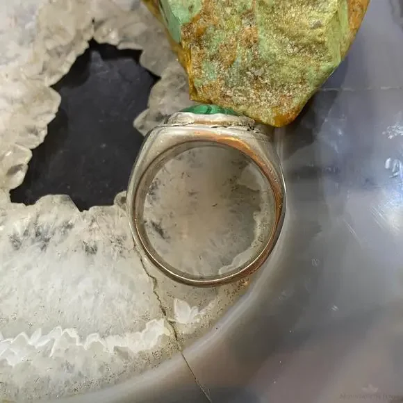 Vintage Native American Silver Oval Malachite Shield Ring Size 11 For Men - Picture 7 of 9